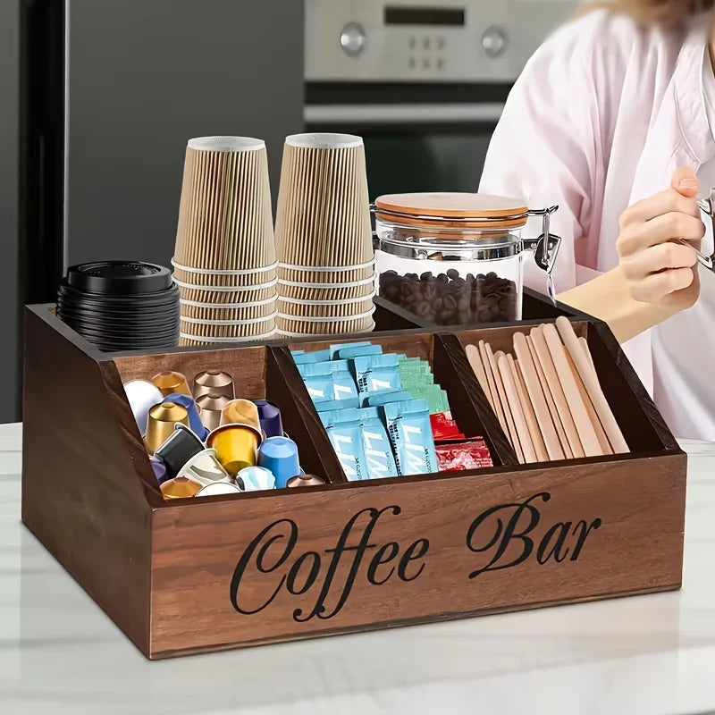 Classic Wooden Coffee Storage Box & Multipurpose Organizer