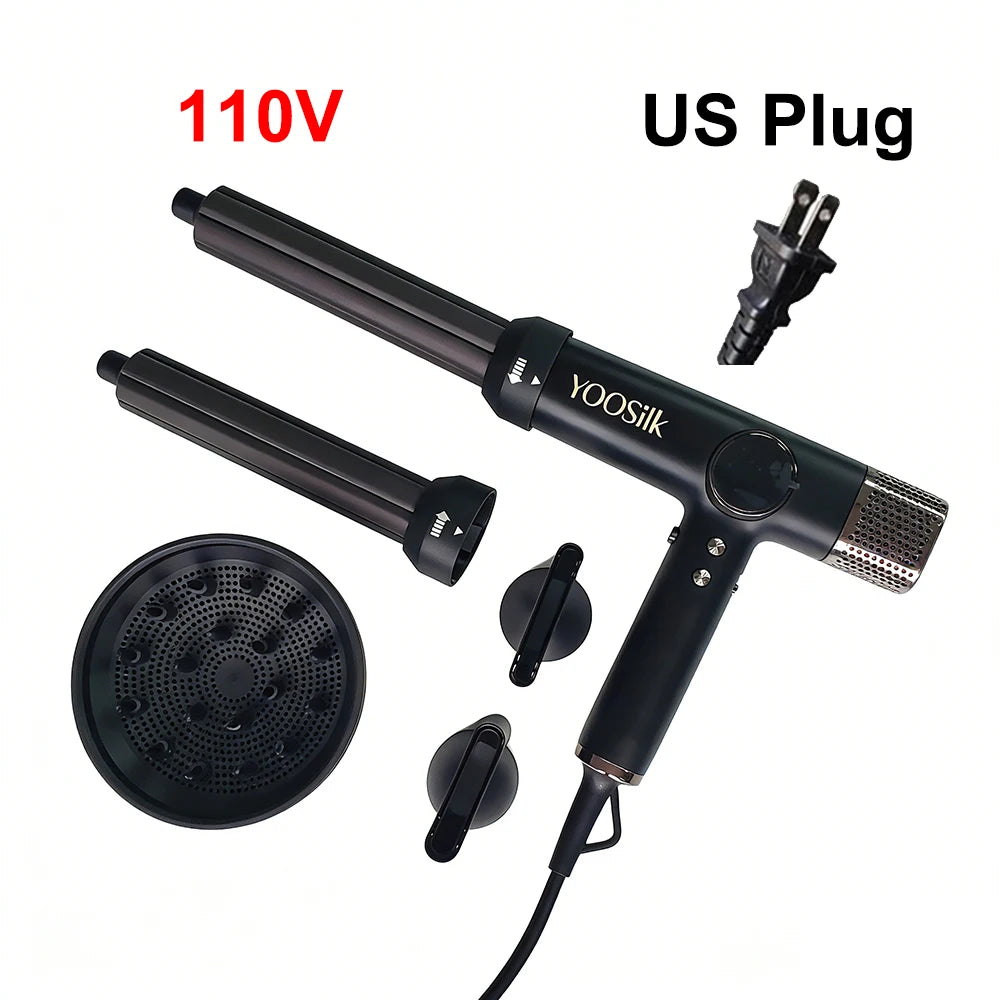 5-in-1 Negative Ion Hair Dryer with Air Warp Styling Curling Iron 1800W Powerful High Speed Low Noise Brushless Blow Dryer Peaceful Pleasures Health and Wellness US plug