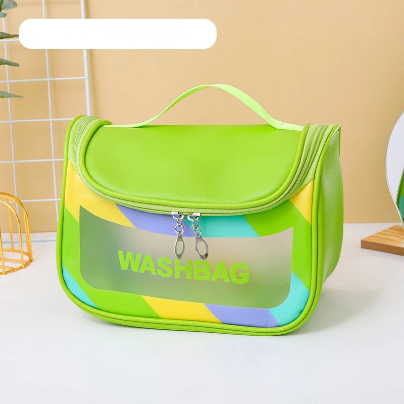 Large Travel Makeup Bag – PU Leather Cosmetic Organizer w/ Handle
