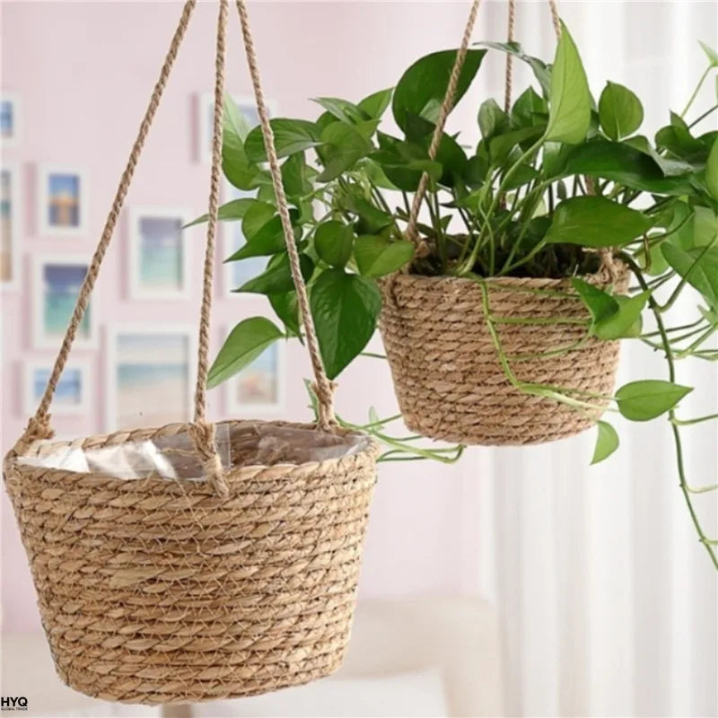 Garden Hanging Planter Macrame Plant Storage Basket Jute Rope Woven