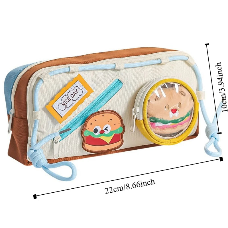 Large Capacity Hamburger Pencil Case Aesthetic Portable School Cases Pouch Kawaii Delicious Food Bag Organizer Box Student Peaceful Pleasures Health and Wellness