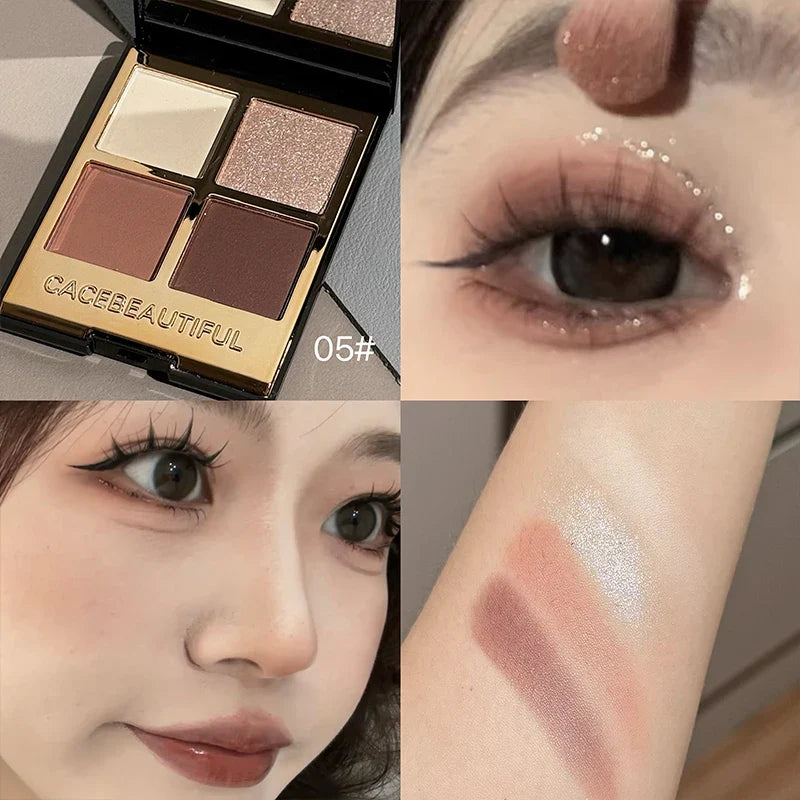 CACE 4-Color Eyeshadow Palette – Matte, Shimmer & Glitter