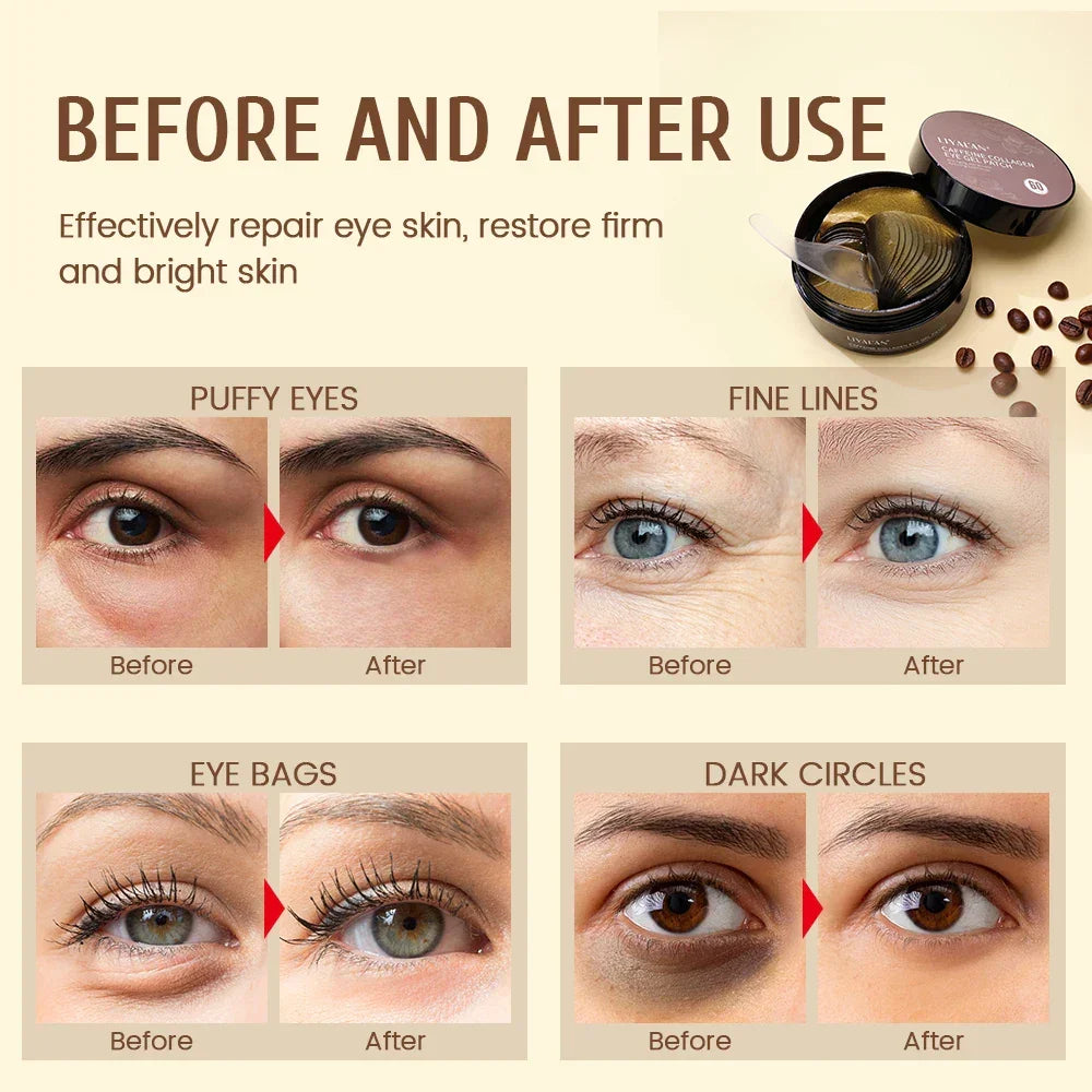 LIYALAN Caffeine Eye Patches – Dark Circles & Puffiness 60pcs Peaceful Pleasures Health and Wellness