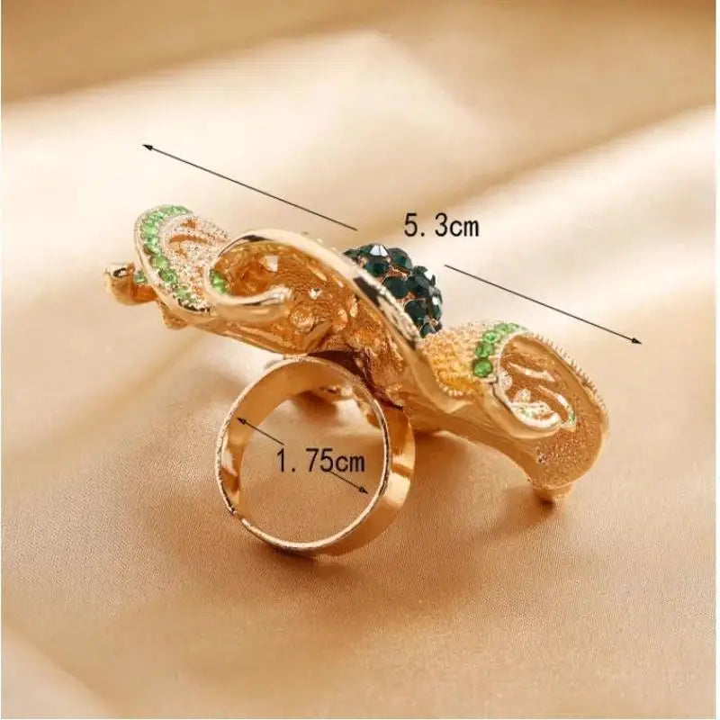 Luxury Flower Crystal Ring Women Gold Adjustable Statement Elegant