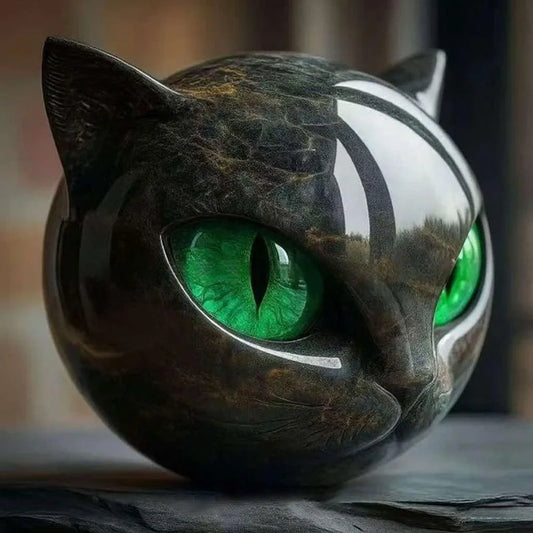 1Pcs Green Luxurious Black Cat Stone Resin Sculpture - Elegant Volcanic Rock Effect Statue with Intricate Marbled Eyes and Pointed Ears, Hand-Painted-Like Detail and Durability for Home/Office Decoration, No Electricity Requi Peaceful Pleasures Health and Wellness 1Pcs