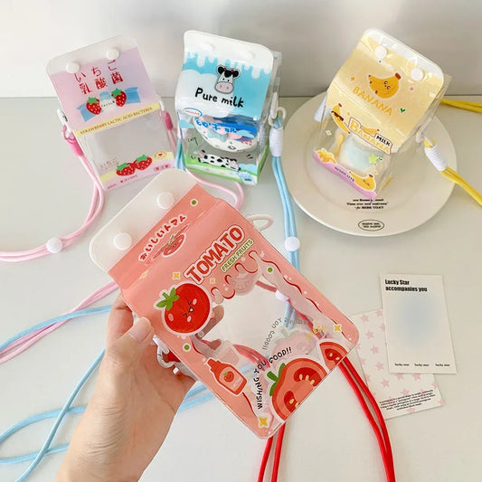 Transparent Strawberry Four-leaf Clover Cartoon Single-shoulder Bag Creative Cartoon Travel Sling Bag Badge Display Carrier Bags Peaceful Pleasures Health and Wellness
