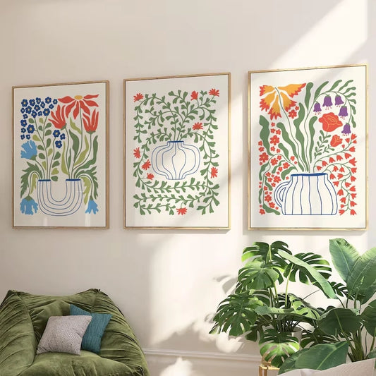 3-Piece Boho Abstract Plant Canvas Wall Art | Living Room Decor Canvas Wall Art Set Peaceful Pleasures Health and Wellness G5392-3pcs 21x30cm Wood Framed