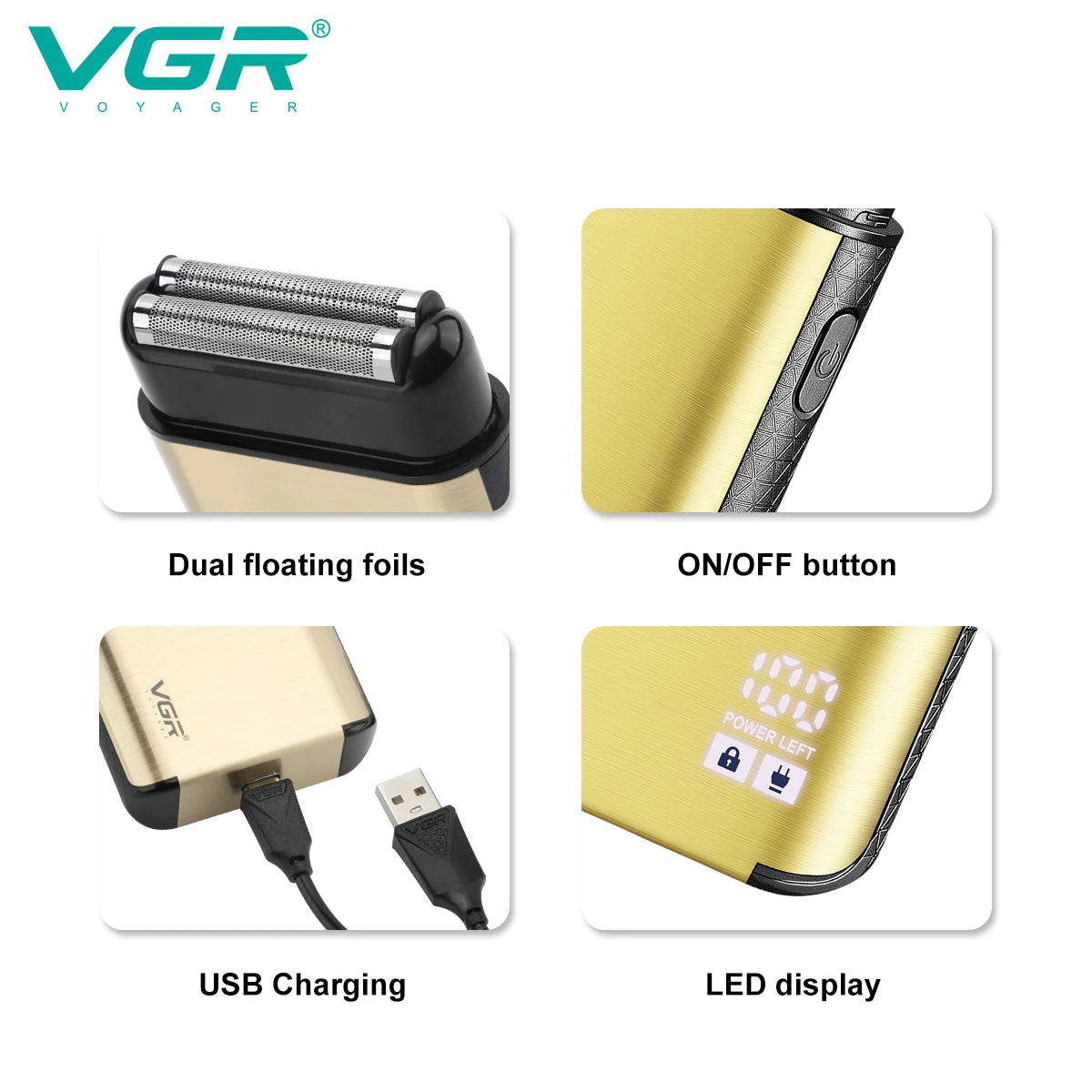 VGR Men's Personal Shaver Household Convenient Shaver Reciprocating Blade Washable Metal Body Intelligent Digital Shaver V-359 Peaceful Pleasures Health and Wellness
