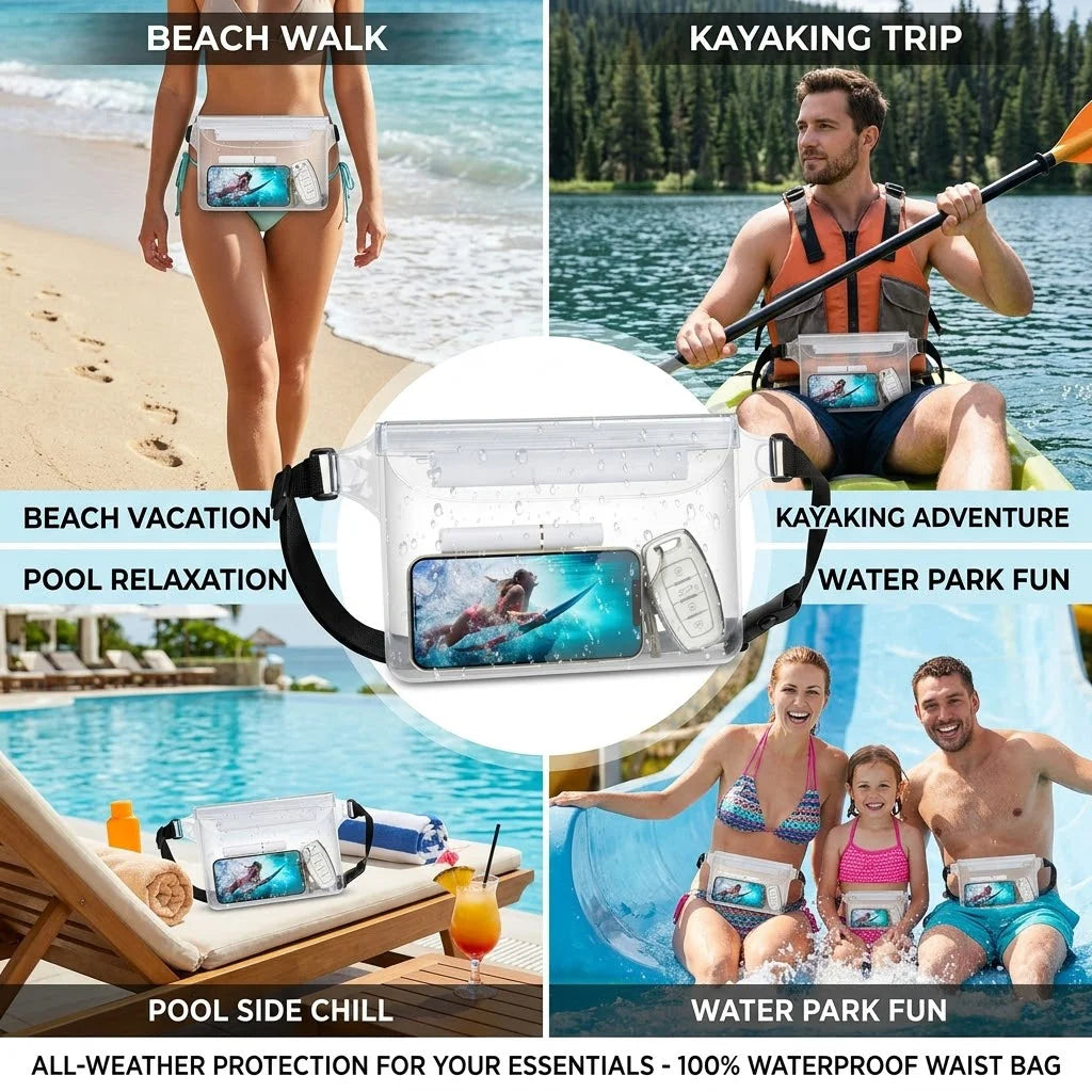 Waterproof Fanny Pack Waist Pouch Triple Zip Dry Bag Phone Passport Holder Beach Swim Kayak Water Sports Cruise Essentials 2026 Peaceful Pleasures Health and Wellness