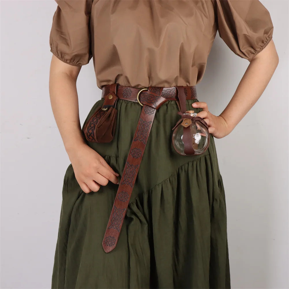 Medieval Belt Elf Leaf Leather Case Glass Magic Bottle Halloween