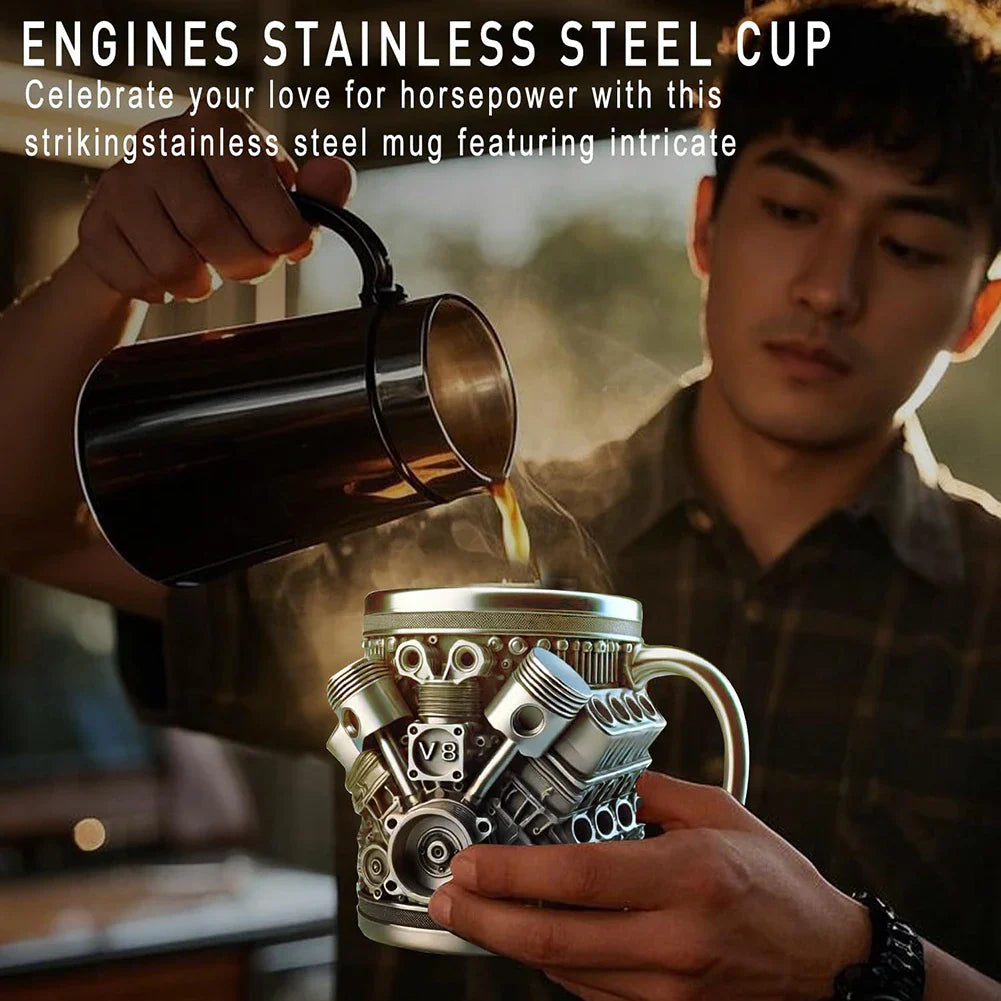 V8 Engine Stainless Steel Insulated Coffee Mug | Car Enthusiasts