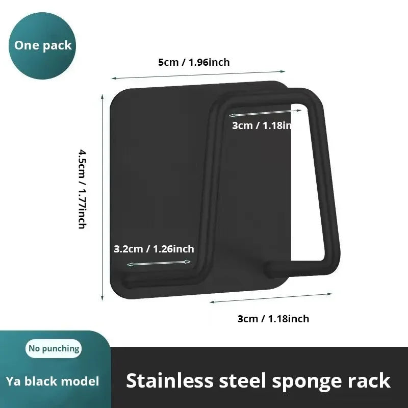 1pc Stainless Steel Sink Sponge Rack For Sponge Steel Wire Ball Draining Paste The Inner Wall Of The Sink Kitchen Supplies Peaceful Pleasures Health and Wellness black