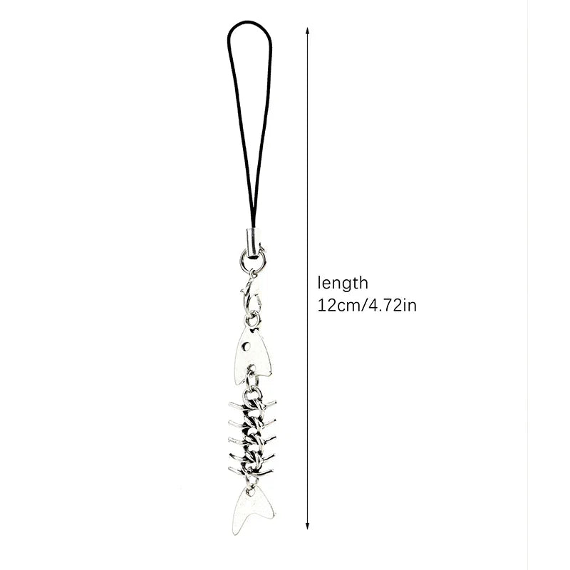 Y2K Fishbone Metal Phone Charm Lanyard | Alloy Keychain