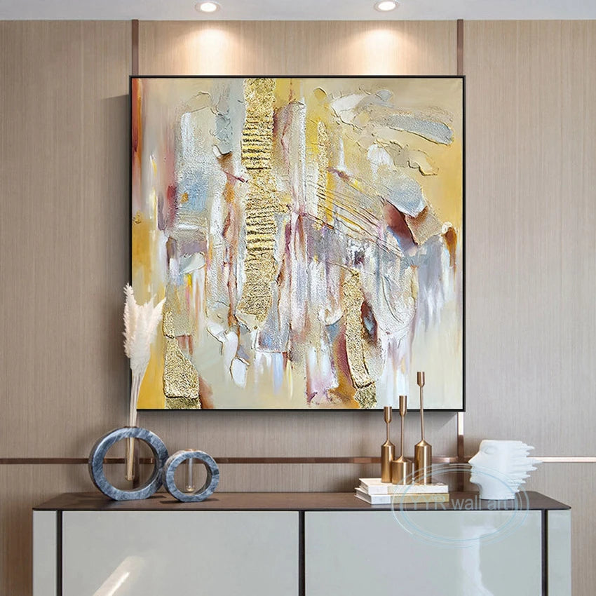 Unique Texture Abstract Gold Painting Home Decoration Poster Handmade Wall Art Canvas Light Luxury Aesthetic Picture For Hotel Peaceful Pleasures Health and Wellness