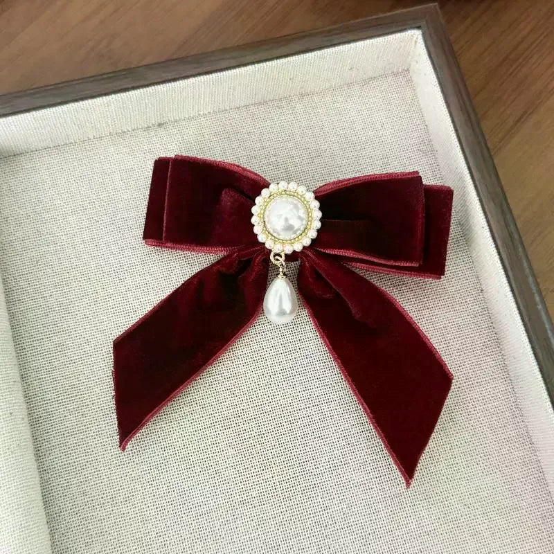 Retro Pearl Velvet Bow Hair Clip – Elegant Women's Hairpin