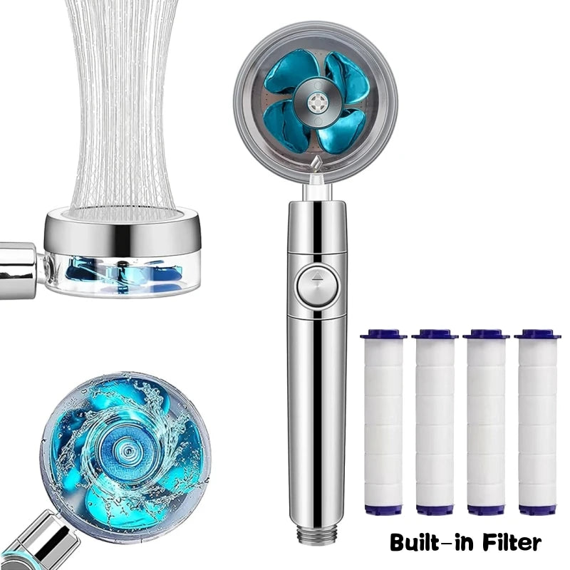 360 Degrees Rotation Turbo Fan Shower Head High Pressure Water Saving Spray Adjustable Showerhead Filters Bathroom Accessories Peaceful Pleasures Health and Wellness