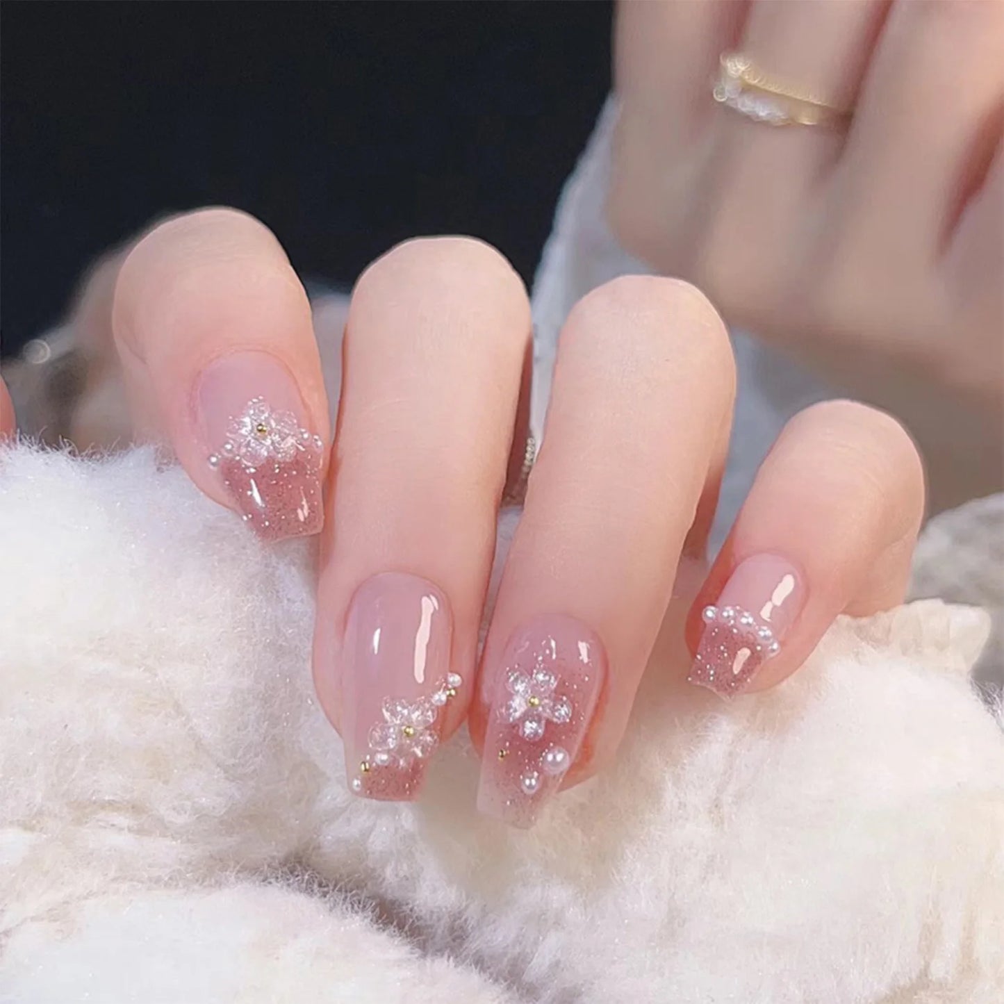 24pcs Sweet Cute Bow False Nails with Pink Crystal Design Korean Fake Nail Tips for Girl Lady Wearable Full Cover Press on Nails Peaceful Pleasures Health and Wellness 3