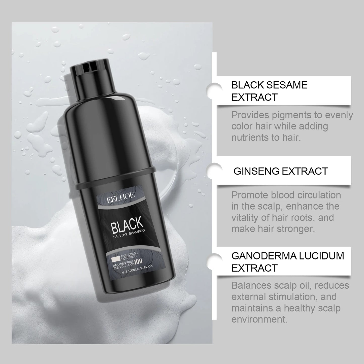 EELHOE Natural Hair Dye Shampoo | Gray & White Coverage, Herbal Formula, 100ml Peaceful Pleasures Health and Wellness