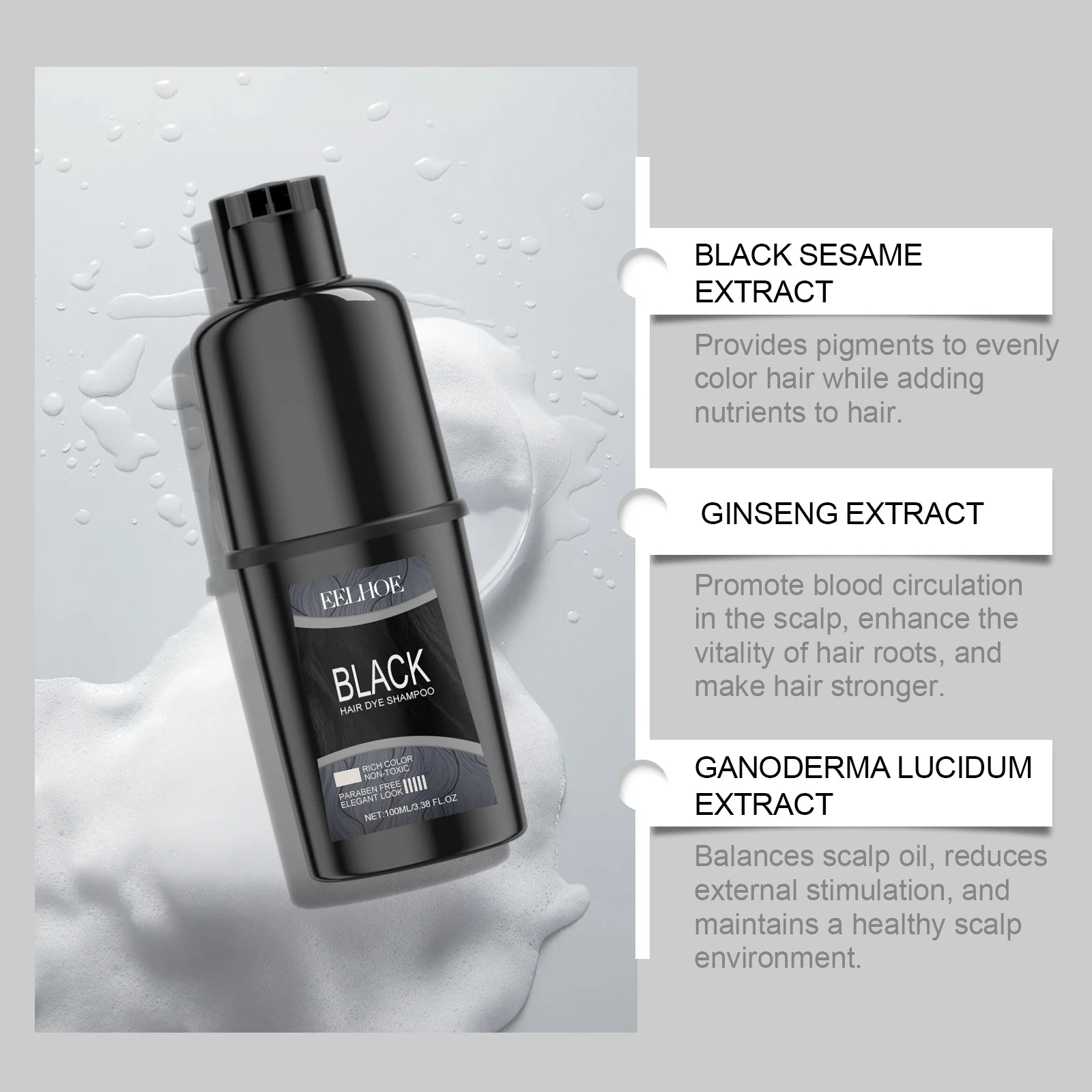 EELHOE Natural Hair Dye Shampoo | Gray & White Coverage, Herbal Formula, 100ml Peaceful Pleasures Health and Wellness