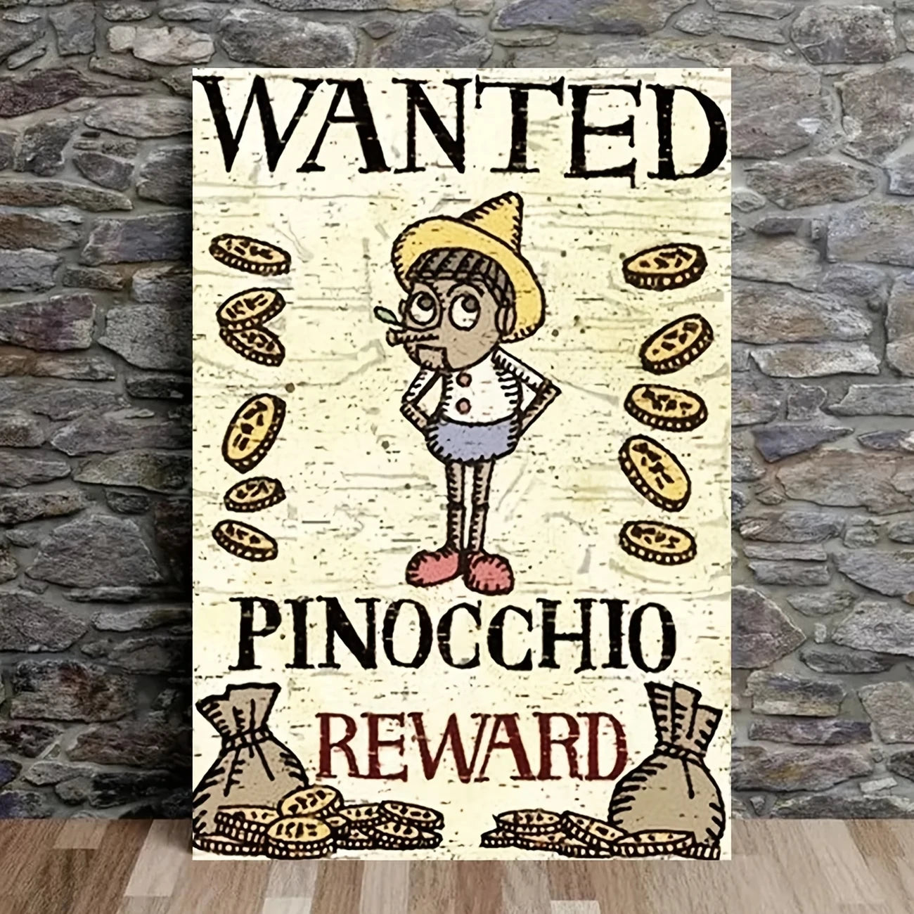 Vintage Abstract Pinocchio Wanted Canvas Wall Art Print
