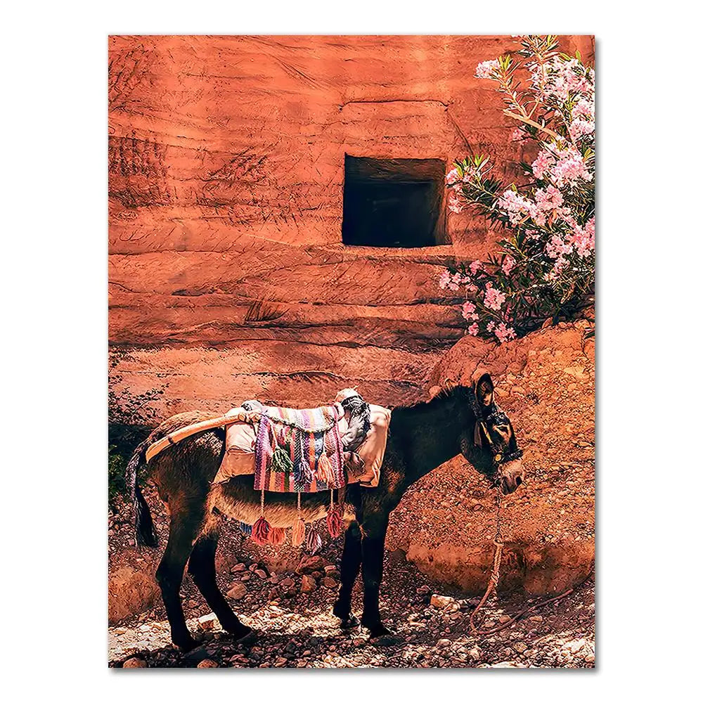 Boho Landscape Wall Art Desert Travel Print Marrakech Poster Camel Canvas Print Painting Wall Picture Living Room Moroccan Decor Peaceful Pleasures Health and Wellness 2522-03 30x40cm