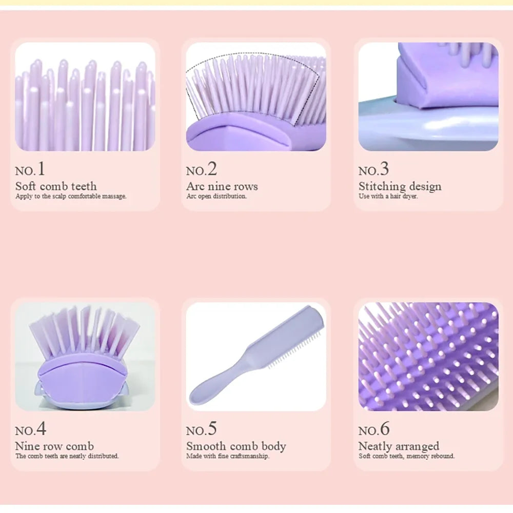 9-Row Detangling Hair Brush – Cushion Scalp Massage Comb