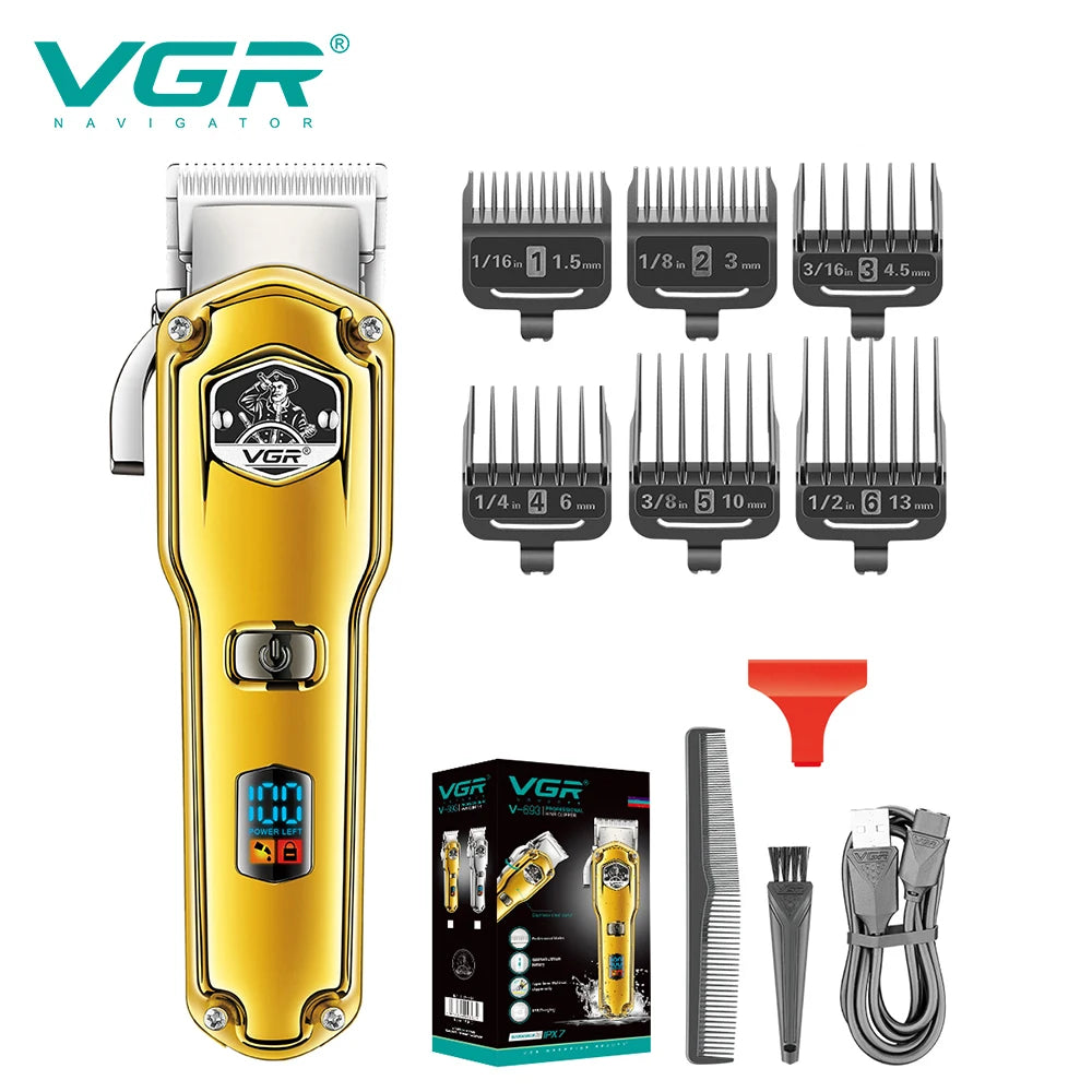 VGR V-693 Powerful Hair Cut Machine Professional Rechargeable Barber Hair Clipper For Men Cordless Peaceful Pleasures Health and Wellness 693 golden