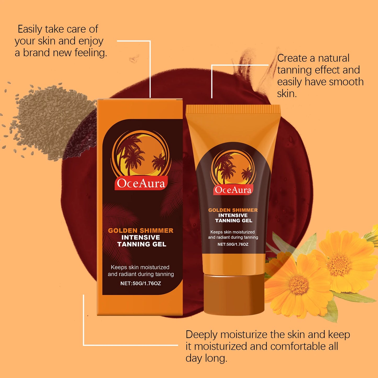 OceAura Bronzing Tanning Gel – Sunless Glow for Face & Body