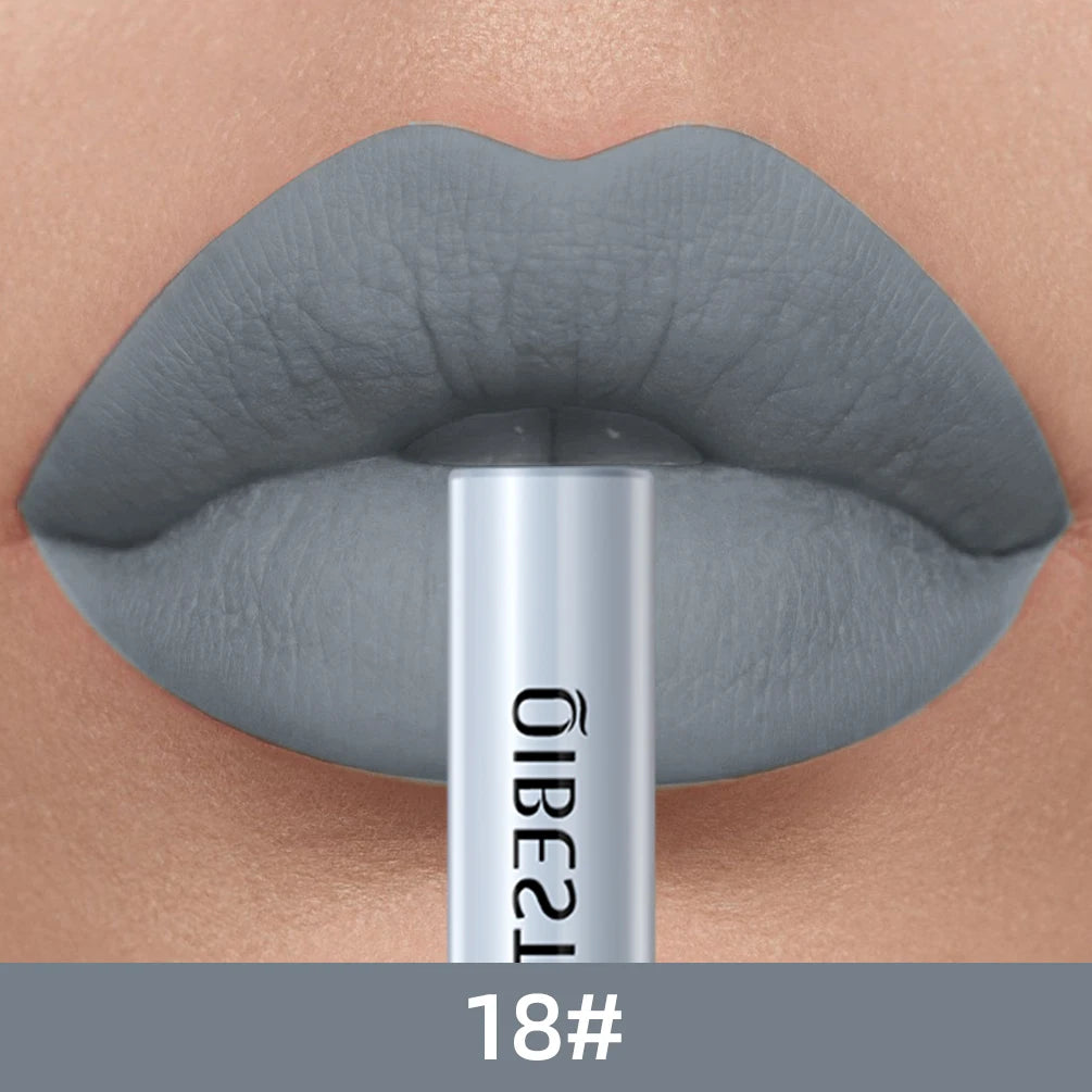 QIBEST 24 Colors Matte Liquid Lipstick Waterproof Lasting Velvet Nude Red Lip Gloss Tint Makeup Black Purple White Lipsticks Peaceful Pleasures Health and Wellness 18