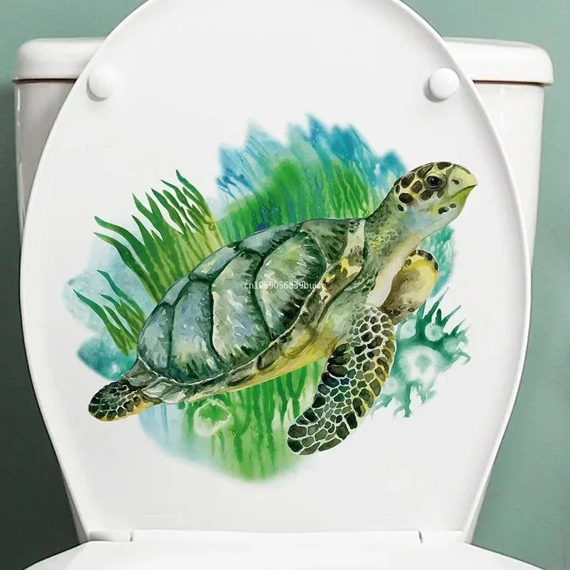 Water Plants Leaves Toilet Sticker Bathroom Wall Sticker Sea Turtles WC Self Adhesive Mural Stickers Home Decorations Decals Peaceful Pleasures Health and Wellness