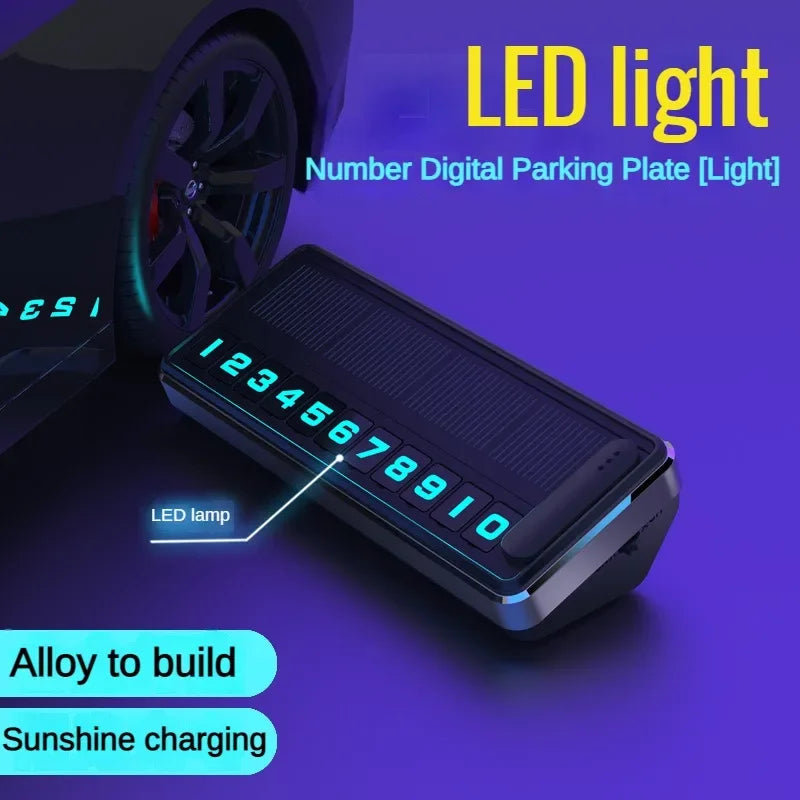 Solar Car Phone Number Plate Led Lighting Temporary Parking Card Hidden Plates Car Park Stop Multiple Number Parking Gadgets Peaceful Pleasures Health and Wellness