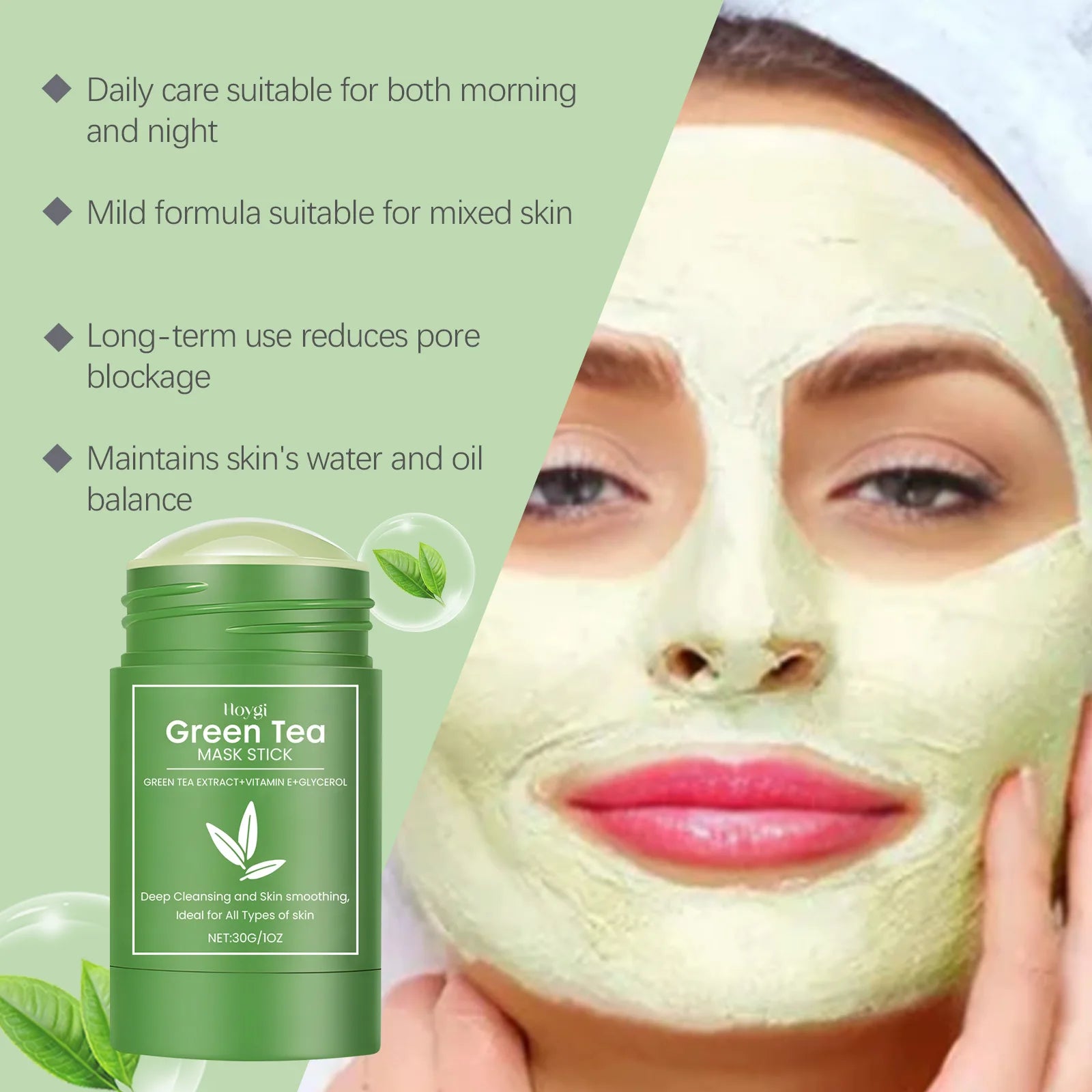 HOYGI Green Tea Cleansing Mask Blackhead Removal Anti Acne Oil Control Shrink Pores Purifying Reduce Brightening Face Skin Care Peaceful Pleasures Health and Wellness