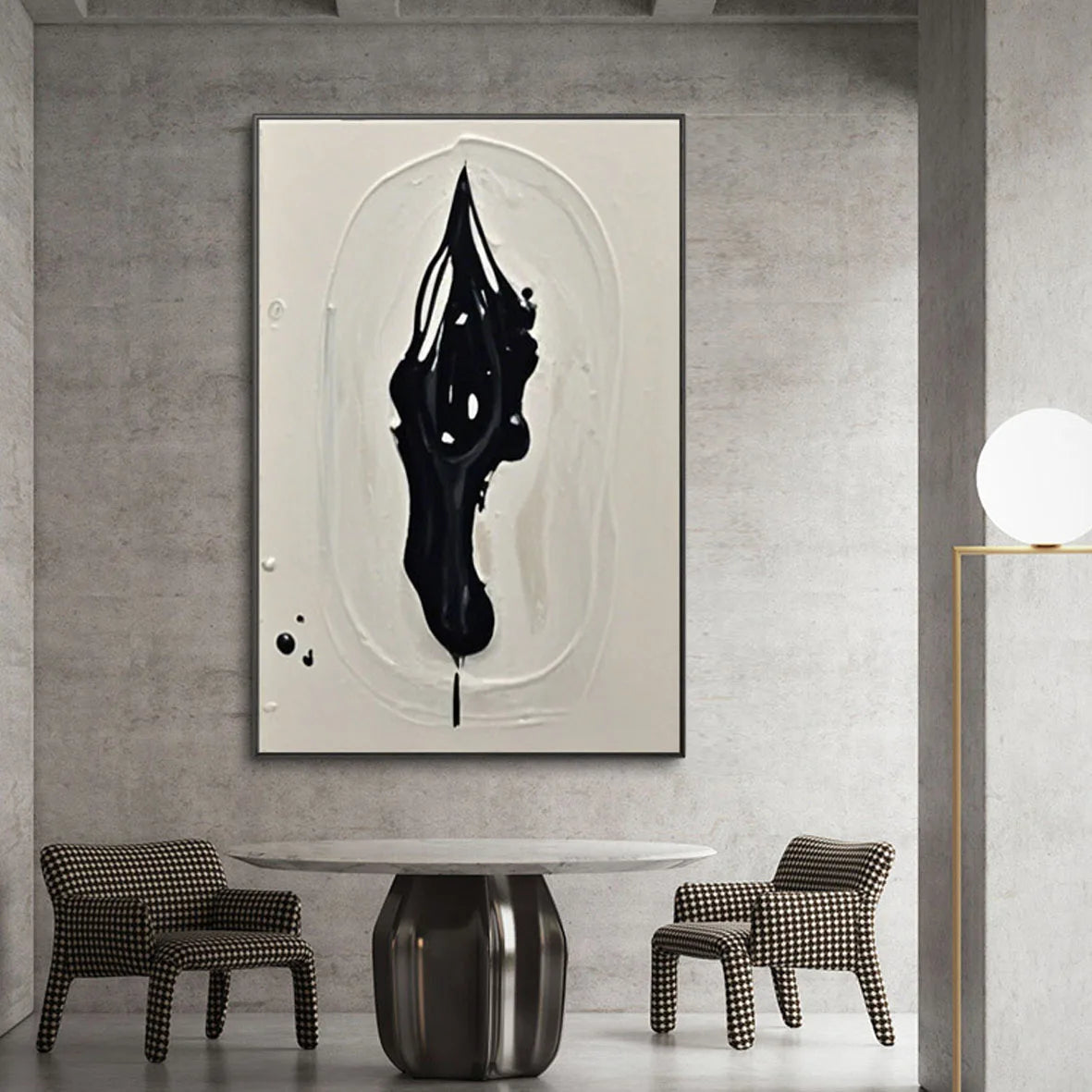 Hand-painted Oil Painting Black and White Modern Minimalist Entrance Three-dimensional Large Floor-to-ceiling Gypsum Painting Peaceful Pleasures Health and Wellness Without frame J Custom