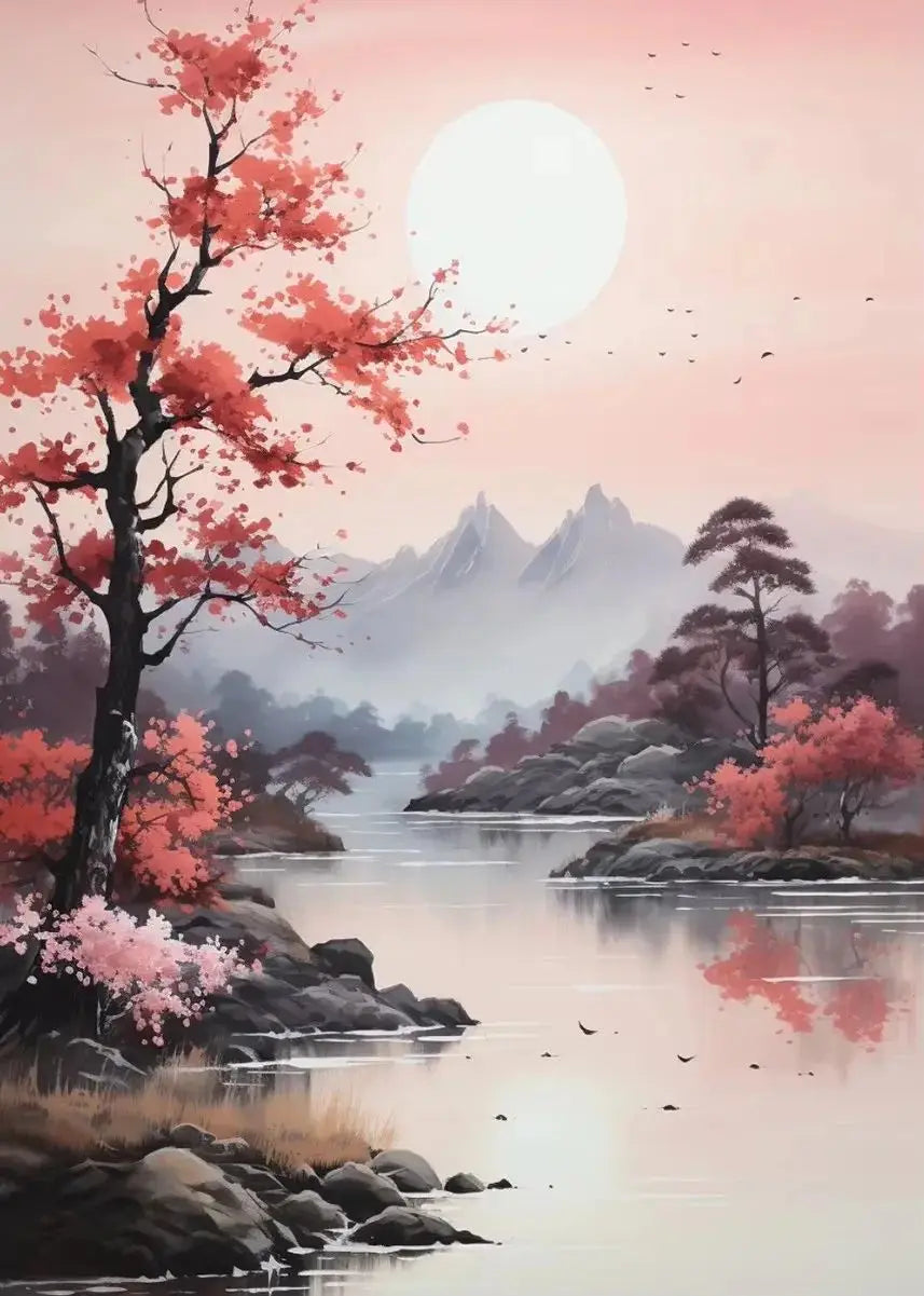Japanese Autumn Watercolor Canvas Wall Art | Bamboo Blossom