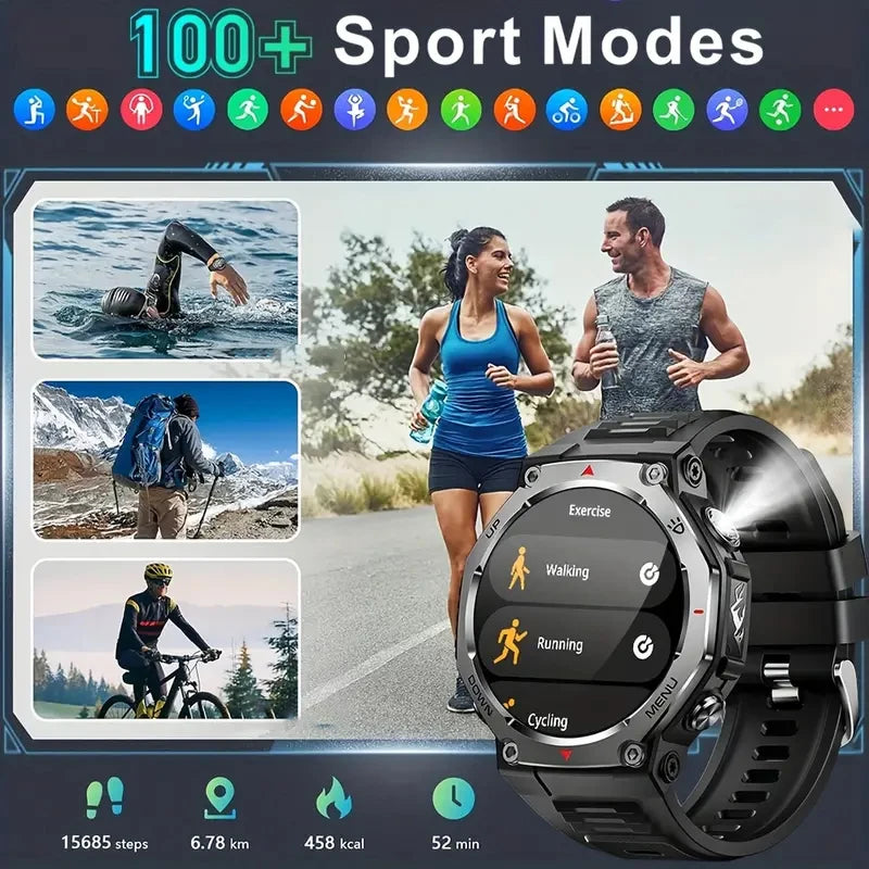 Professional 50 Meters Swimming SmartWatch BT Call Amoled Screen Flashlight Ai Voice Assistant Women Smart Watch Men15 Day Usage Peaceful Pleasures Health and Wellness