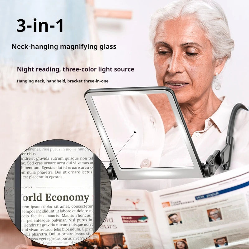 High Definition Magnifier Led Reading Magnifying Glass with Light, Multifunctional Hanging Neck, Handheld Desktop Charging Peaceful Pleasures Health and Wellness