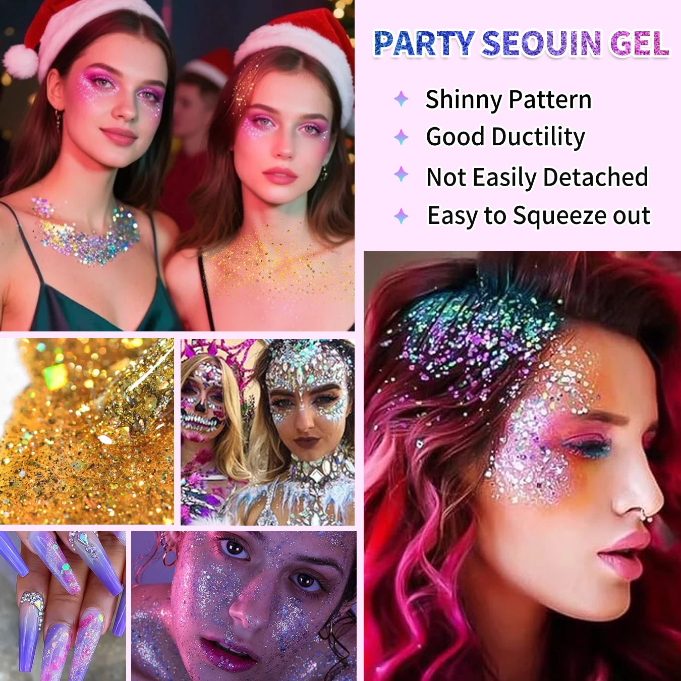 10 piece body glitter gel, carnival face glitter cosmetics suitable for women, shiny thick hair glitter, carnival accessories fo Peaceful Pleasures Health and Wellness