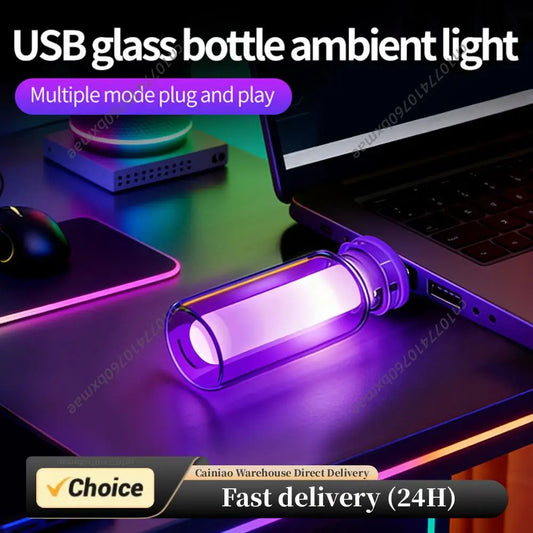 Adjustable Led Spectrum Light Glass Bottle Design Interior Car LED Lights for Car Decorations Interior Accessories Use Peaceful Pleasures Health and Wellness