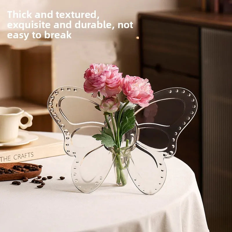 Clear Acrylic Butterfly Frame Vase – Art Deco Decor for Consoles, Desktops & Housewarming Gifts