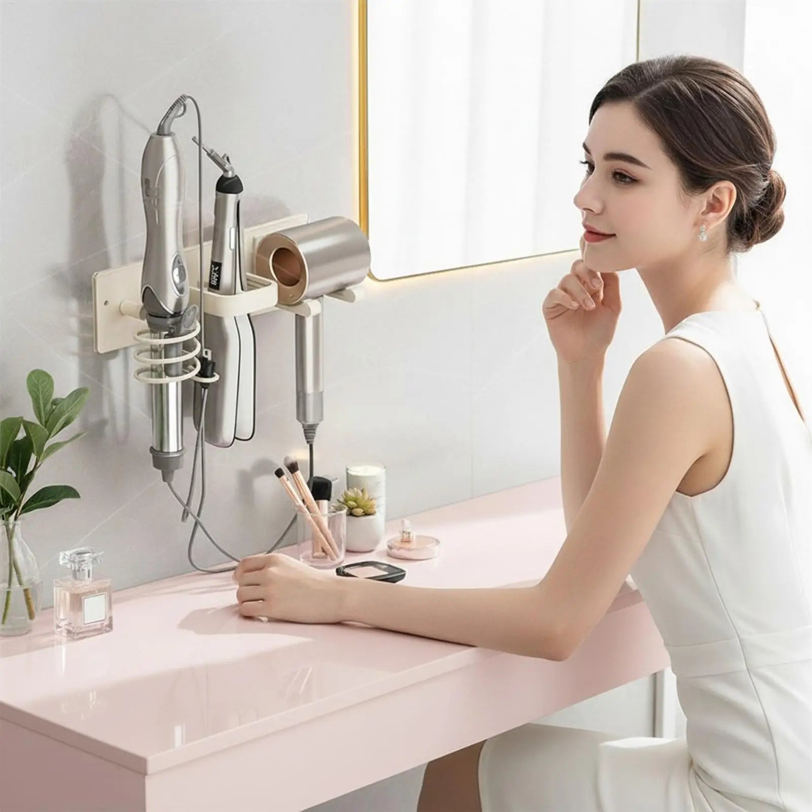 Wall-Mounted Hair Dryer & Curling Iron Organizer Holder Hair Tool Organizer Peaceful Pleasures Health and Wellness