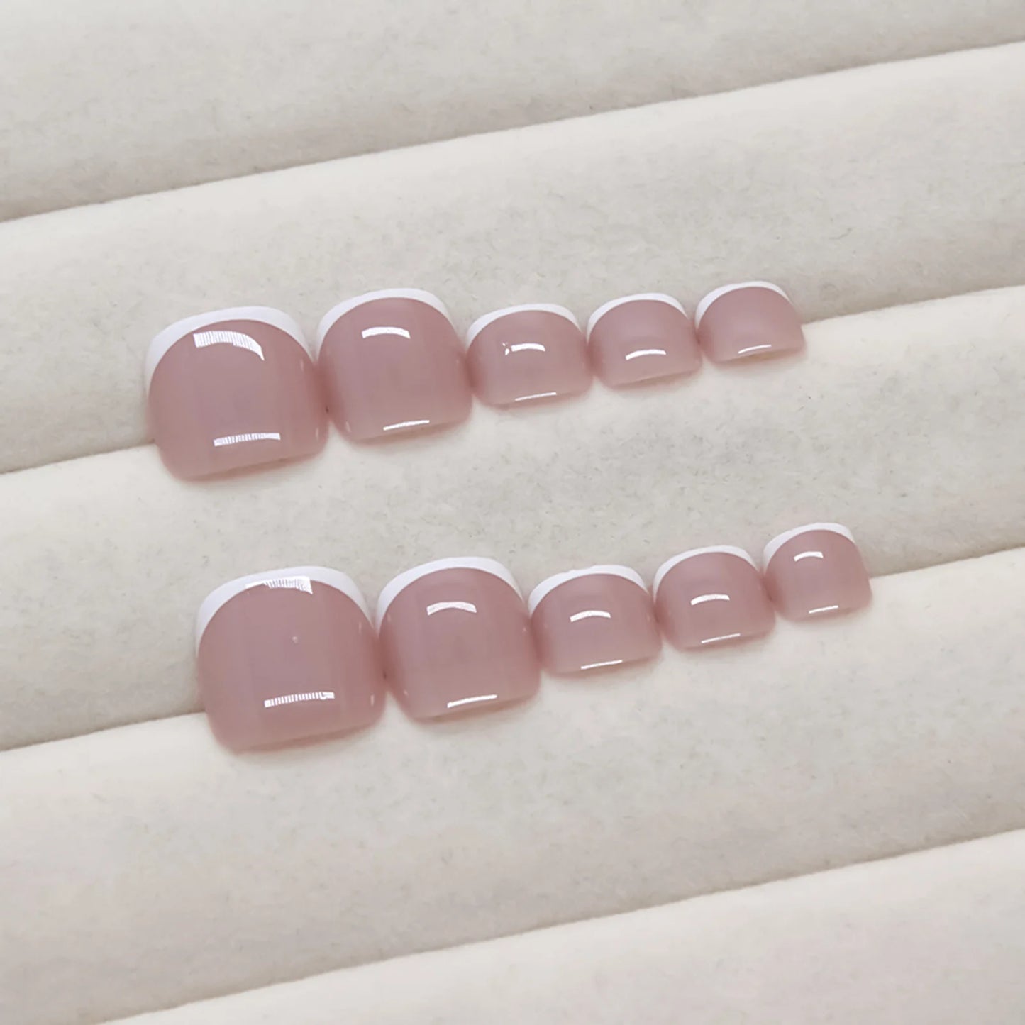 Charming French Tips Press On Nails 24pcs Gentle Pink Square Fake Toe Nails Wearable Nude False Nails Short Women Manicure Nails Peaceful Pleasures Health and Wellness
