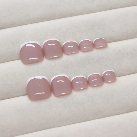 Charming French Tips Press On Nails 24pcs Gentle Pink Square Fake Toe Nails Wearable Nude False Nails Short Women Manicure Nails Peaceful Pleasures Health and Wellness
