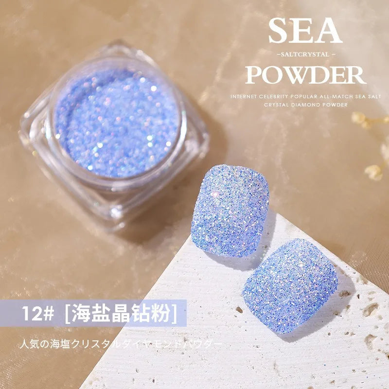 Aurora Sea Salt Nail Glitter Set – 12 Colors Holographic Sugar Powder
