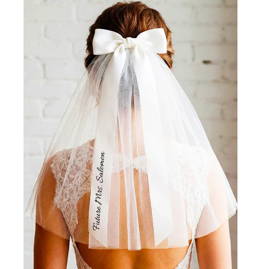 Personalised Bridal Bow Veil | Custom Future Mrs Wedding Gift Bridal Hair Accessory Peaceful Pleasures Health and Wellness