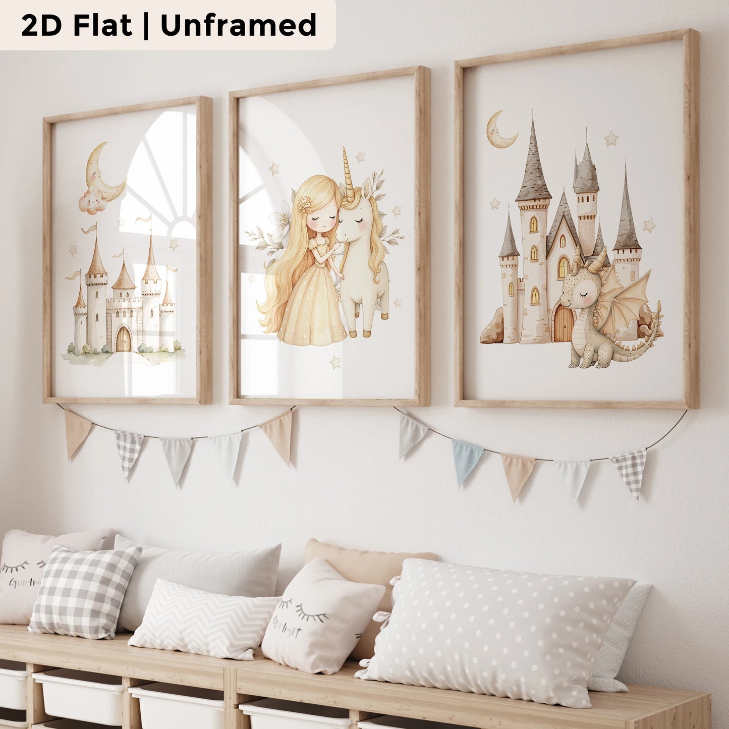 3-Piece Unicorn Princess Canvas Wall Art | Kids Room Decor