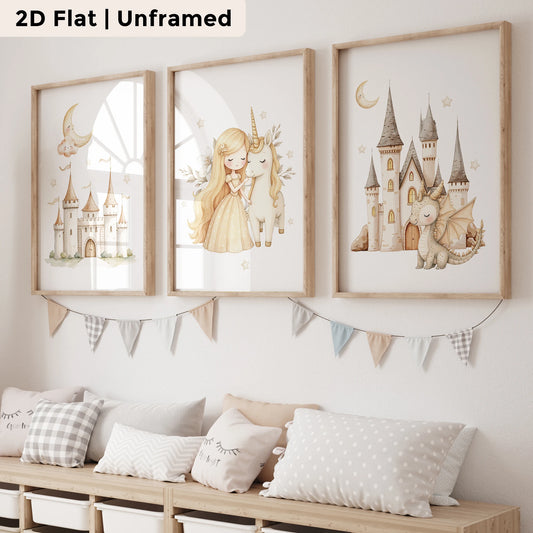 3-Piece Unicorn Princess Canvas Wall Art | Kids Room Decor Canvas Wall Art Set Peaceful Pleasures Health and Wellness CH019-3pcs 50x70cm Unframed