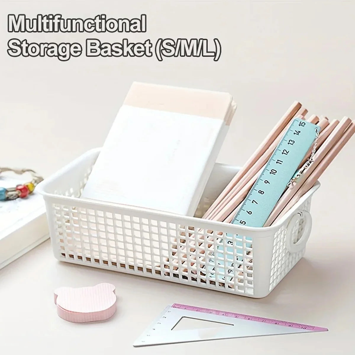 1 Piece Desktop Dual-Ear Storage Basket Snack Organizer with Hollow Rectangular Basket Plastic Storage Box Peaceful Pleasures Health and Wellness