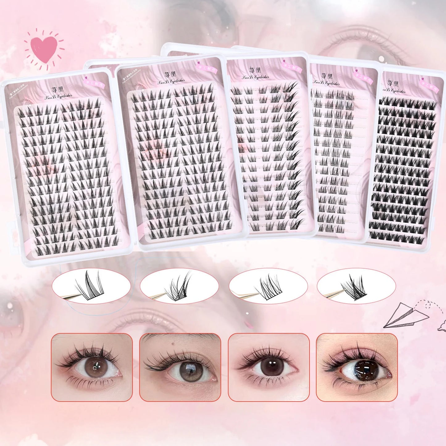 Large Capacity Manga Eyelash Book Dense False Eyelashes 8-12mm Single Cluster Fox-style Lashes Natural Volume Eyelash Extension Peaceful Pleasures Health and Wellness