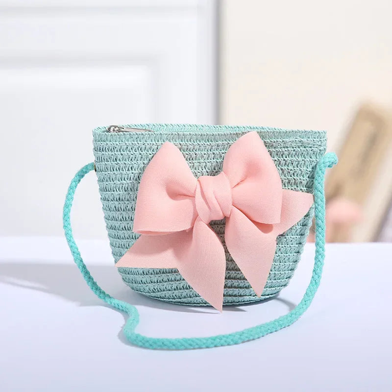 Girls Handmade Woven Straw Crossbody Bag | Bow Mini Purse