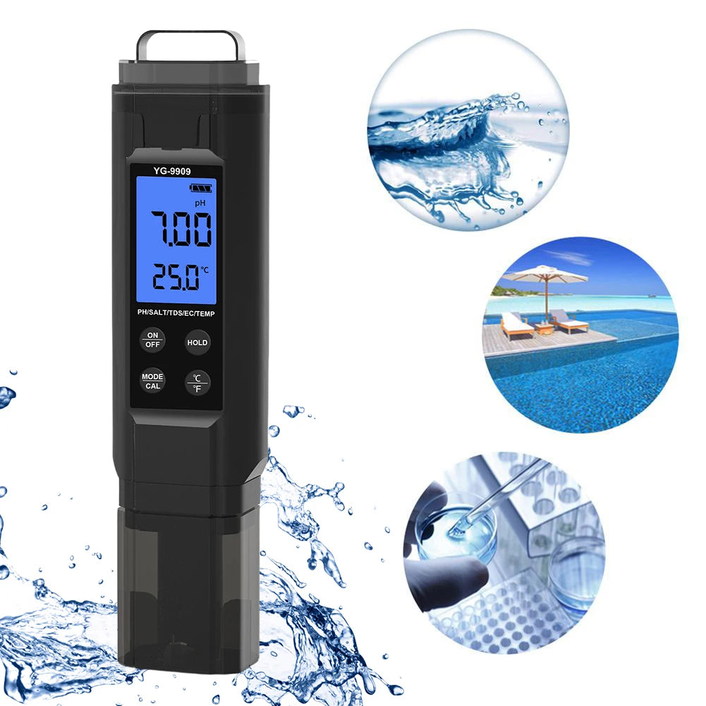 5 in 1 Digital Water Quality Tester Pen TDS EC Temp Salinity PH Meter for Drinking Water Hydroponics Aquariums Pools Peaceful Pleasures Health and Wellness
